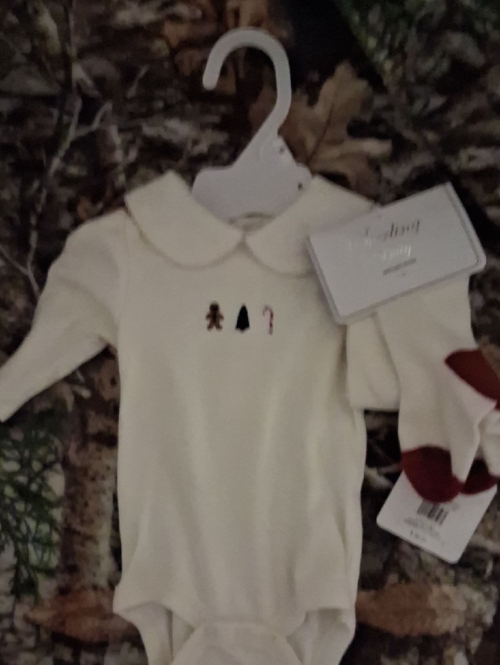 Cream Holiday Bodysuit with Festive Embroidery with socks